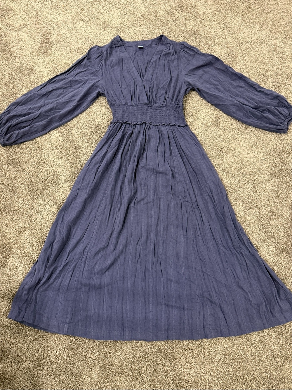 Old Navy Dusty Navy V-Neck Smocked-Waist Midi Dress
